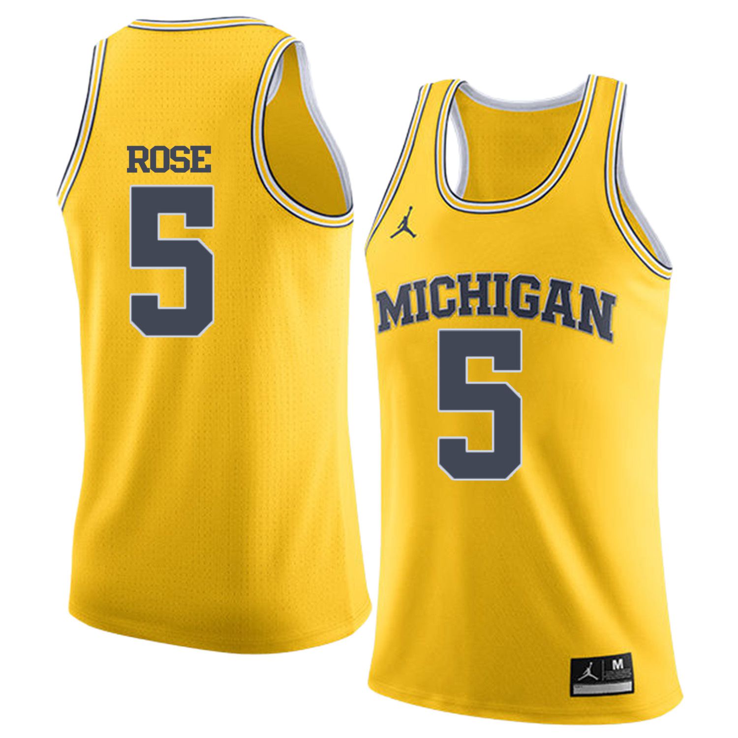 Men Jordan University of Michigan Basketball Yellow 5 Rose Customized NCAA Jerseys